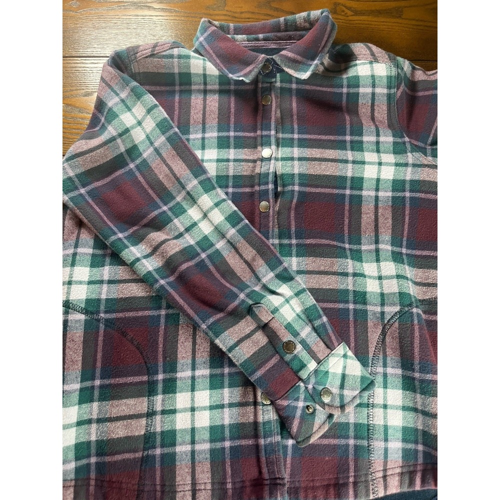 Eddie Bauer Insulated Shirt Jacket Womens Large Red Green Plaid Quilted Shacket
